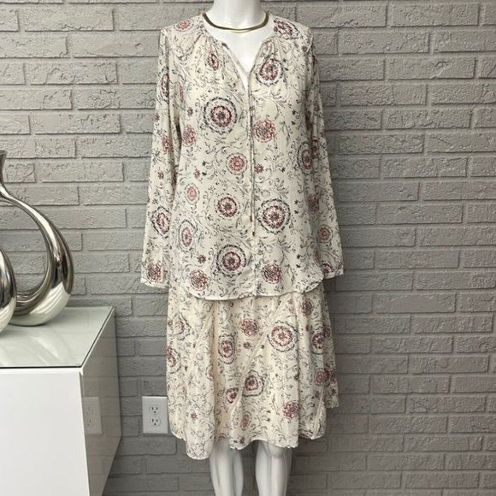 Ann Taylor Women Ivory Multicolored Floral 2 Piece Skirt Set Size MP / 6